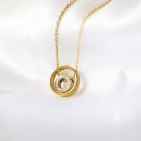 Fashion Hollow Double Ring Stainless Steel Zircon Chain Necklace Wholesale main image 4