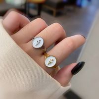 Europe And America Retro Round Mother-of-pearl Ring Plated 18k Gold Shell Copper Ring main image 3