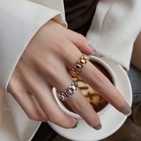 European And American Chain Glossy Cuban Ring Couple Silver Plated Copper Jewelry main image 3