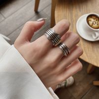 Korean Multi-layer Striped Ring Female Retro Silver Plated Copper Opening Adjustable Ring main image 1