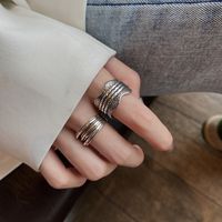 Korean Multi-layer Striped Ring Female Retro Silver Plated Copper Opening Adjustable Ring main image 3