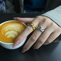 Retro Fashion Hemp Flower Twisted Line Geometric Hollow Copper Silver Plated Ring main image 4