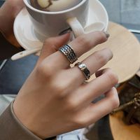 Retro Geometric Rhombus Carved Ring Fashion Opening Adjustable Copper Index Finger Ring main image 4