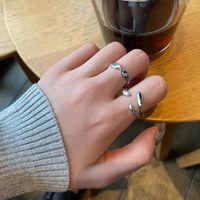 Niche Geometric Cross Glossy Silver Plated Copper Opening Index Finger Ring Female main image 5