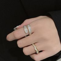 Korean Niche Open Ring Female Fashion Copper Micro Diamond Multi-layer Ring Female main image 3