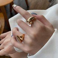 Fashion Korean Glossy Irregular Copper Gold-plated Opening Adjustable Ring Female main image 2
