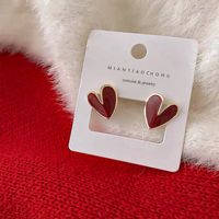 Vintage Solid Color Dripping Oil Heart-shaped Metal Earrings Wholesale main image 5