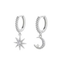 Fashion Copper S925 Silver Needle Zircon Star Moon Ear Asymmetric Hoop Earrings sku image 2
