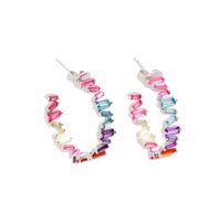 Vintage S925 Silver Needle Banquet Colorful Square Zircon Copper Earrings sku image 2