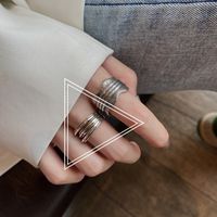 Korean Multi-layer Striped Ring Female Retro Silver Plated Copper Opening Adjustable Ring sku image 1