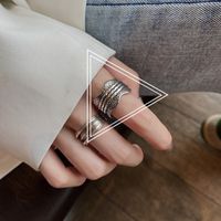 Korean Multi-layer Striped Ring Female Retro Silver Plated Copper Opening Adjustable Ring sku image 2