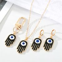 Gothic Retro Black Fatima Hand Earrings Necklace Keychain Set main image 1