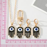 Gothic Retro Black Fatima Hand Earrings Necklace Keychain Set main image 3