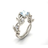 European And American Olive Leaf Alloy Inlaid Blue Zircon Ring main image 1