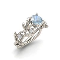 European And American Olive Leaf Alloy Inlaid Blue Zircon Ring main image 3