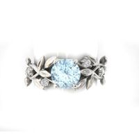 European And American Olive Leaf Alloy Inlaid Blue Zircon Ring main image 4