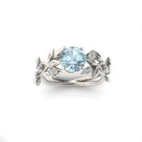 European And American Olive Leaf Alloy Inlaid Blue Zircon Ring main image 5