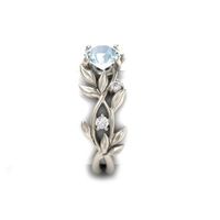 European And American Olive Leaf Alloy Inlaid Blue Zircon Ring main image 6