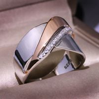 Fashion Cubic Zirconia Ring Simple Electroplating Rose Gold Two-color Bow Cross Ring main image 4