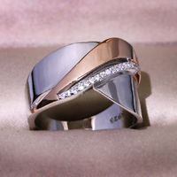 Fashion Cubic Zirconia Ring Simple Electroplating Rose Gold Two-color Bow Cross Ring main image 5