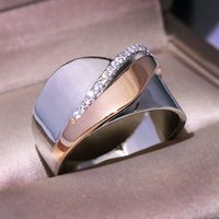Fashion Cubic Zirconia Ring Simple Electroplating Rose Gold Two-color Bow Cross Ring main image 6