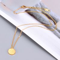 Fashion Flat Double-sided Round Simple Chinese Characters Double-sided Titanium Steel Necklace main image 4