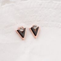 Fashion Geometric Zircon Black Triangle Rose Gold Titanium Steel Earrings Wholesale main image 5