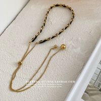 Creative New Black Leather Braided Chain Pull-out Tassel Titanium Steel Necklace main image 4