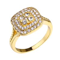 New Micro-encrusted Diamond Hearts And Arrows Simulation Square Plated 18k Gold Ring main image 6