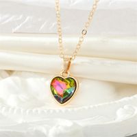 Fashion Retro Zircon Heart Pendant Multicolor Stone Pendant Necklace sku image 1