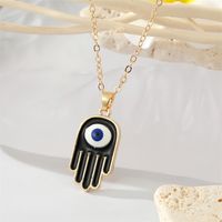 Gothic Retro Black Fatima Hand Earrings Necklace Keychain Set sku image 2