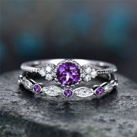 Fashion Zircon Ladies Rings Two-piece Micro-set Emerald Ring Jewelry sku image 4