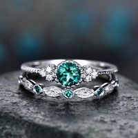 Mode Zirkon Damen Ringe Zweiteiliger Micro-set Smaragd Ring Schmuck sku image 6
