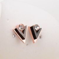 Fashion Geometric Zircon Black Triangle Rose Gold Titanium Steel Earrings Wholesale sku image 1
