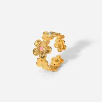 New Stainless Steel 18k Gold-plated Drip Enamel Waterproof Colorful Flower Ring main image 6