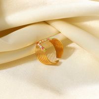 New Stainless Steel 18k Gold-plated Waterproof Color Enamel Wide V-shaped Ring main image 4