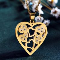 Fashion Titanium Steel Rhinestone Hollow Heart Pendant Necklace Earrings Set main image 4