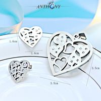 Fashion Titanium Steel Rhinestone Hollow Heart Pendant Necklace Earrings Set main image 6