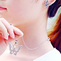 Fashion Titanium Steel Inlaid Rhinestone Hollow Butterfly Pendant Necklace Earring Set main image 5