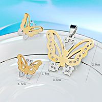 Mode Titan Stahl Intarsien Strass Hohl Schmetterling Anhänger Halskette Ohrring Set main image 6