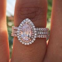 Pink Crystal Water Drop Pear-shaped Ring Engagement Ring main image 2