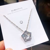 Fashion Full Diamond Pentagram Moon Pendant Collarbone Necklace main image 1