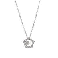 Fashion Full Diamond Pentagram Moon Pendant Collarbone Necklace main image 6