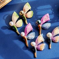 Sandblasted Enamel Color Glaze Natural Freshwater Pearl Butterfly Brooch Pin main image 1