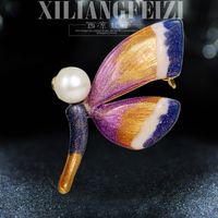 Sandblasted Enamel Color Glaze Natural Freshwater Pearl Butterfly Brooch Pin main image 6