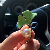 Italian Enamel Painted Ginkgo Leaf Brooch Fashion Freshwater Pearl Accessories main image 4
