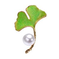 Italian Enamel Painted Ginkgo Leaf Brooch Fashion Freshwater Pearl Accessories main image 5