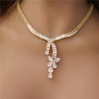 Fashion Bridal Collarbone Zircon Necklace Earrings Crystal Set Wedding Accessories main image 4