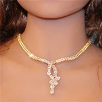 Fashion Bridal Collarbone Zircon Necklace Earrings Crystal Set Wedding Accessories main image 5
