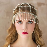 European And American Fashion Tassel Pearl Headband Exaggerated Rhinestone Hair Chain main image 1